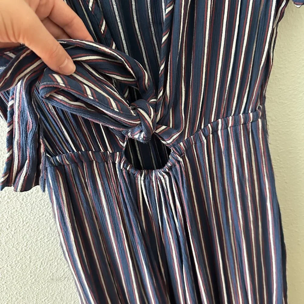 Abercrombie & Fitch Maxi Dress LARGE Blue Stripe Cutout Front Summer Vacation